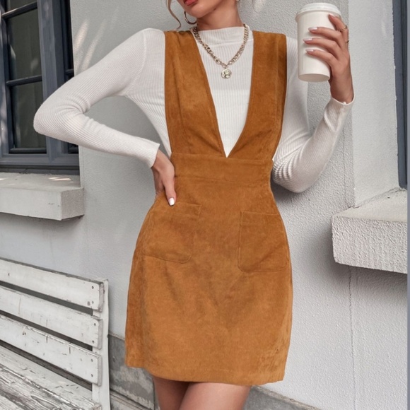 SHEIN Dresses & Skirts - Brown Corduroy Pinafore Retro Boho Jumper Dress Plus Size 4X